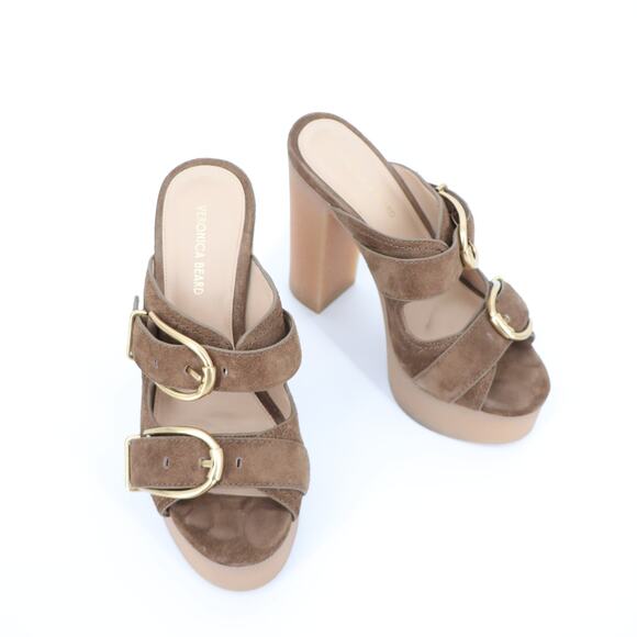 VERONICA BEARD Garrick Platform Slide Sandals Mocha Suede Strap Women\'s 5.5M